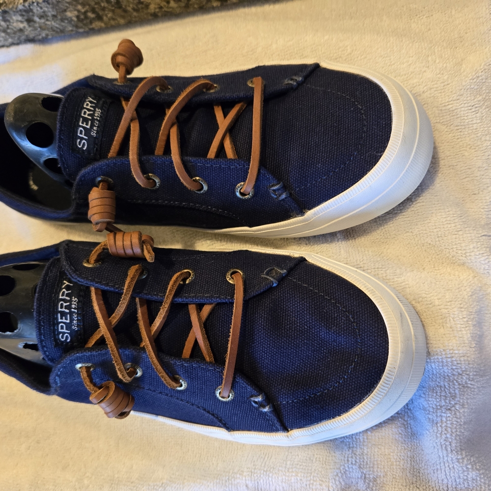 Sperry Blue and Brown Loafers with Canvas Upper and Rubber Sole